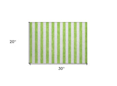 2' X 3' Green and White Striped Washable Non Skid Indoor Outdoor Area Rug