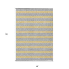 10' X 14' Silver Striped Washable Non Skid Indoor Outdoor Area Rug