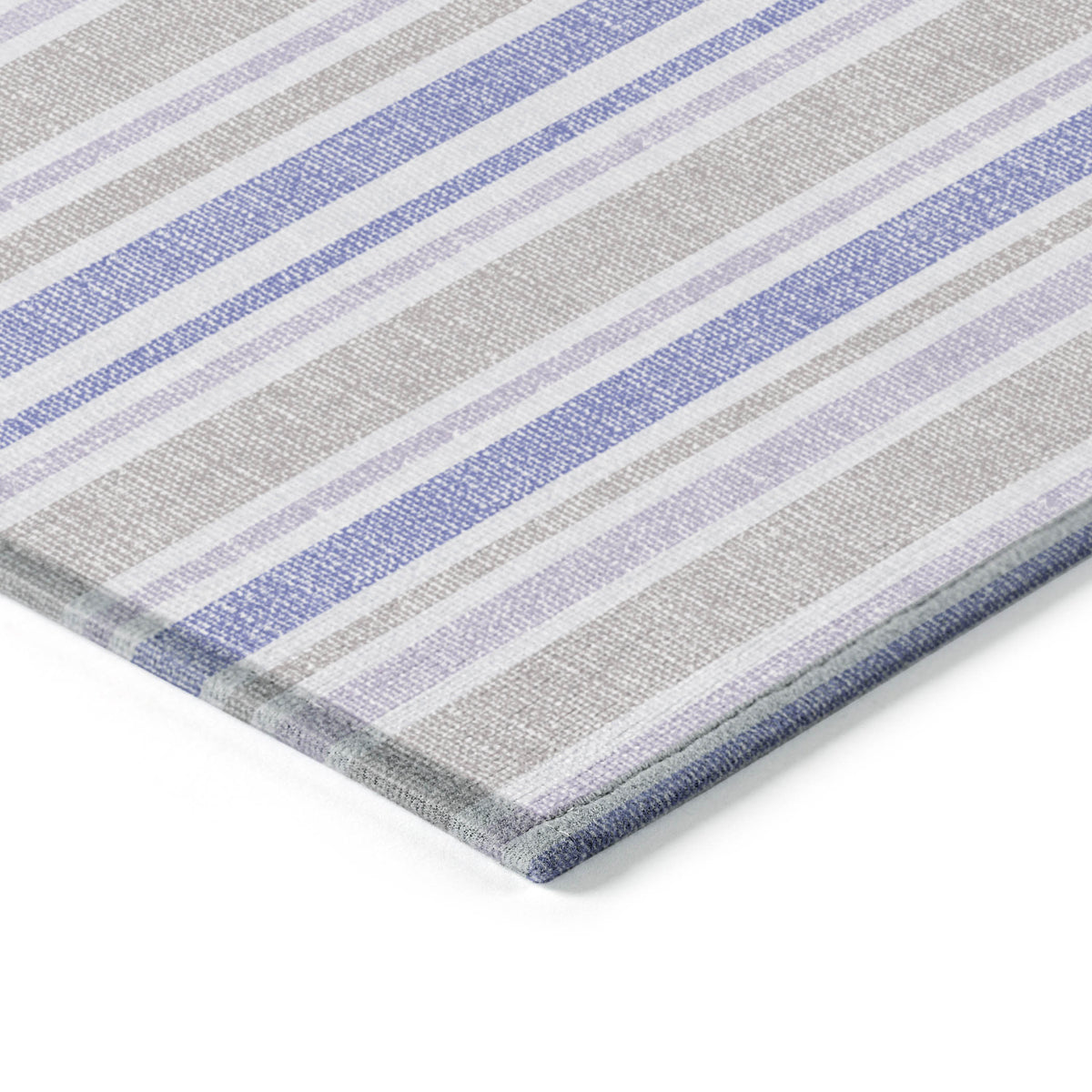 3' X 5' Ivory Blue and Gray Striped Washable Non Skid Indoor Outdoor Area Rug
