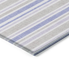 3' X 5' Ivory Blue and Gray Striped Washable Non Skid Indoor Outdoor Area Rug
