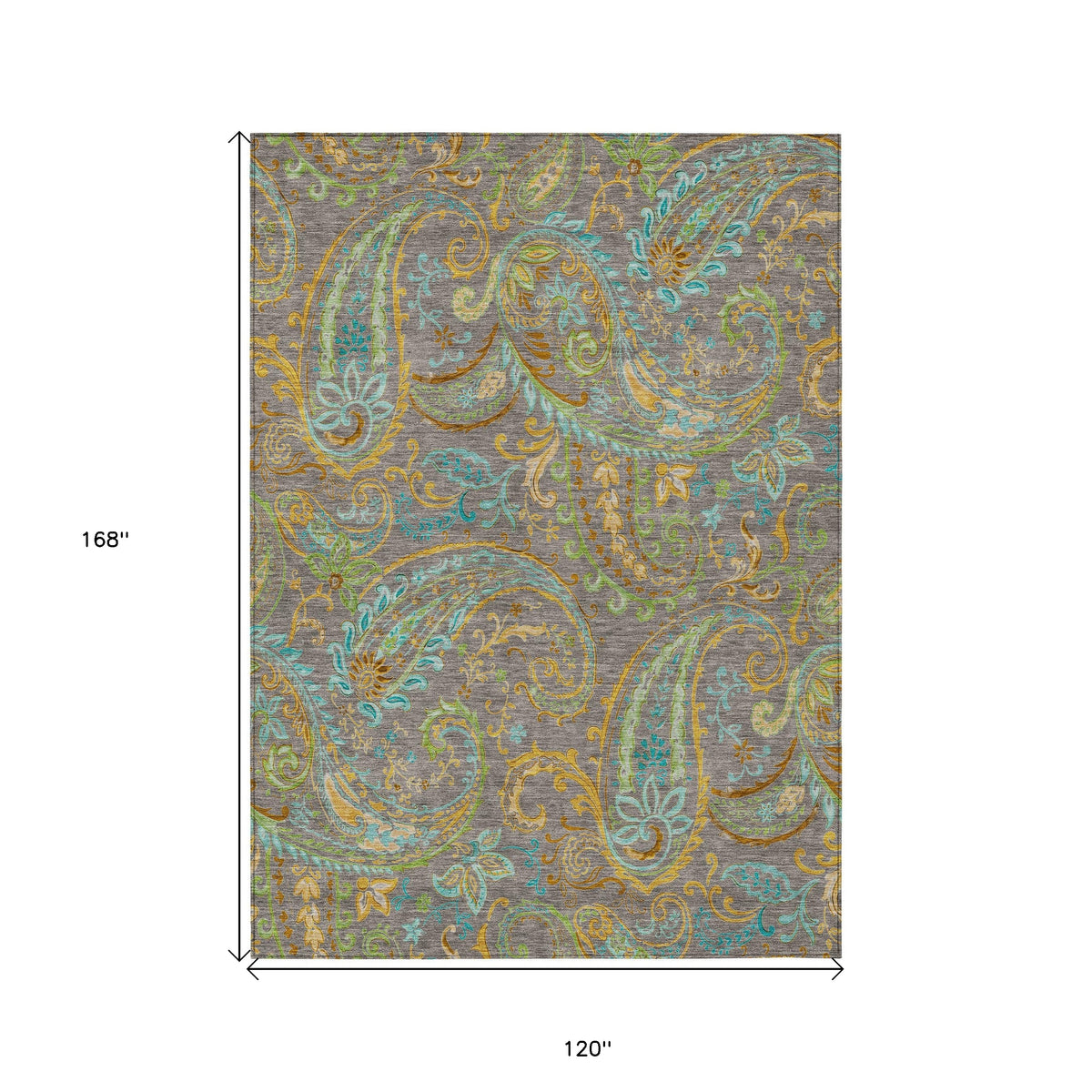 10' X 14' Taupe Paisley Washable Non Skid Indoor Outdoor Area Rug