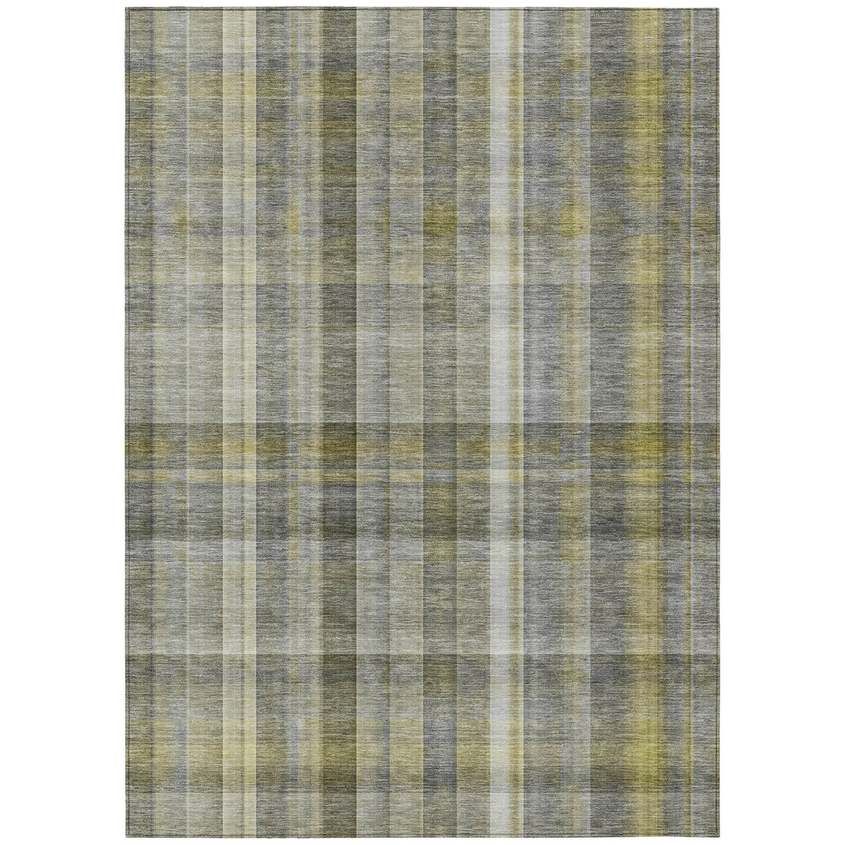 10' X 14' Gray Plaid Washable Non Skid Indoor Outdoor Area Rug