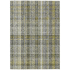 10' X 14' Gray Plaid Washable Non Skid Indoor Outdoor Area Rug