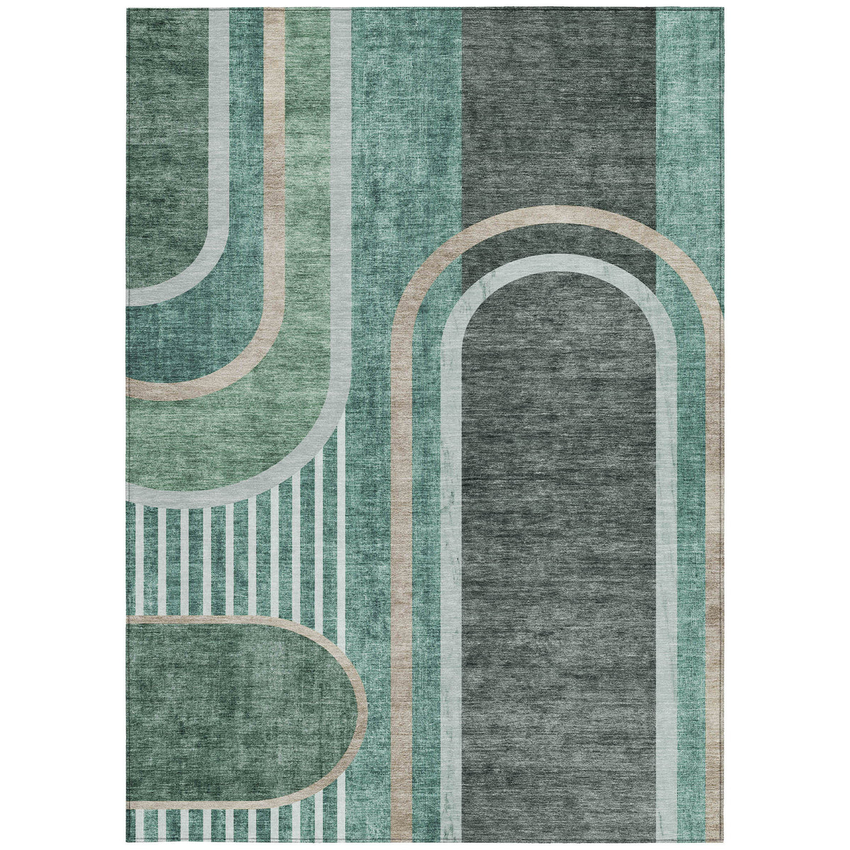 10' X 14' Black and Green Abstract Washable Non Skid Indoor Outdoor Area Rug