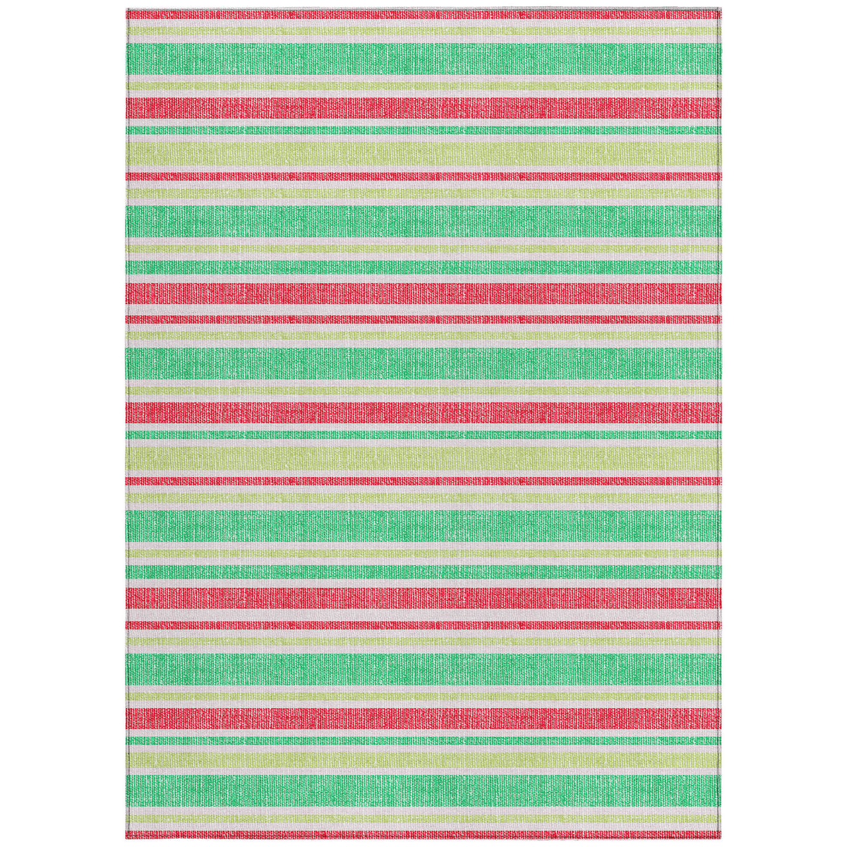 10' X 14' Green Striped Washable Non Skid Indoor Outdoor Area Rug