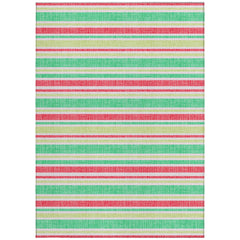 10' X 14' Green Striped Washable Non Skid Indoor Outdoor Area Rug