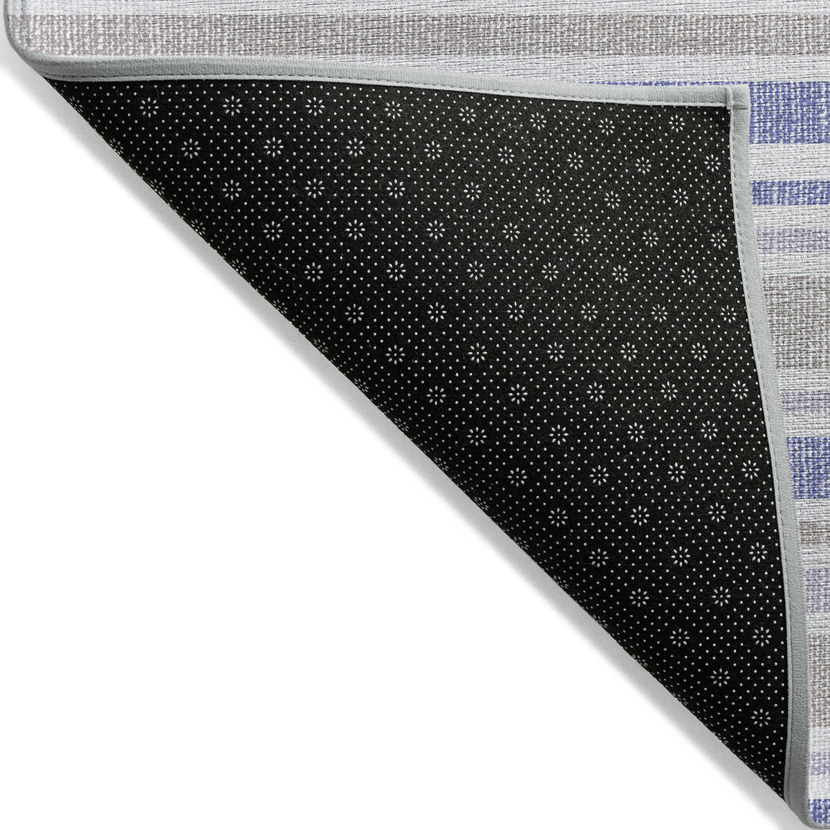 9' X 12' Ivory Blue and Gray Striped Washable Non Skid Indoor Outdoor Area Rug