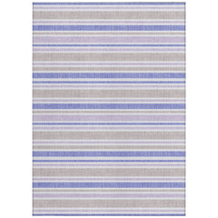 10' X 14' Ivory Blue and Gray Striped Washable Non Skid Indoor Outdoor Area Rug