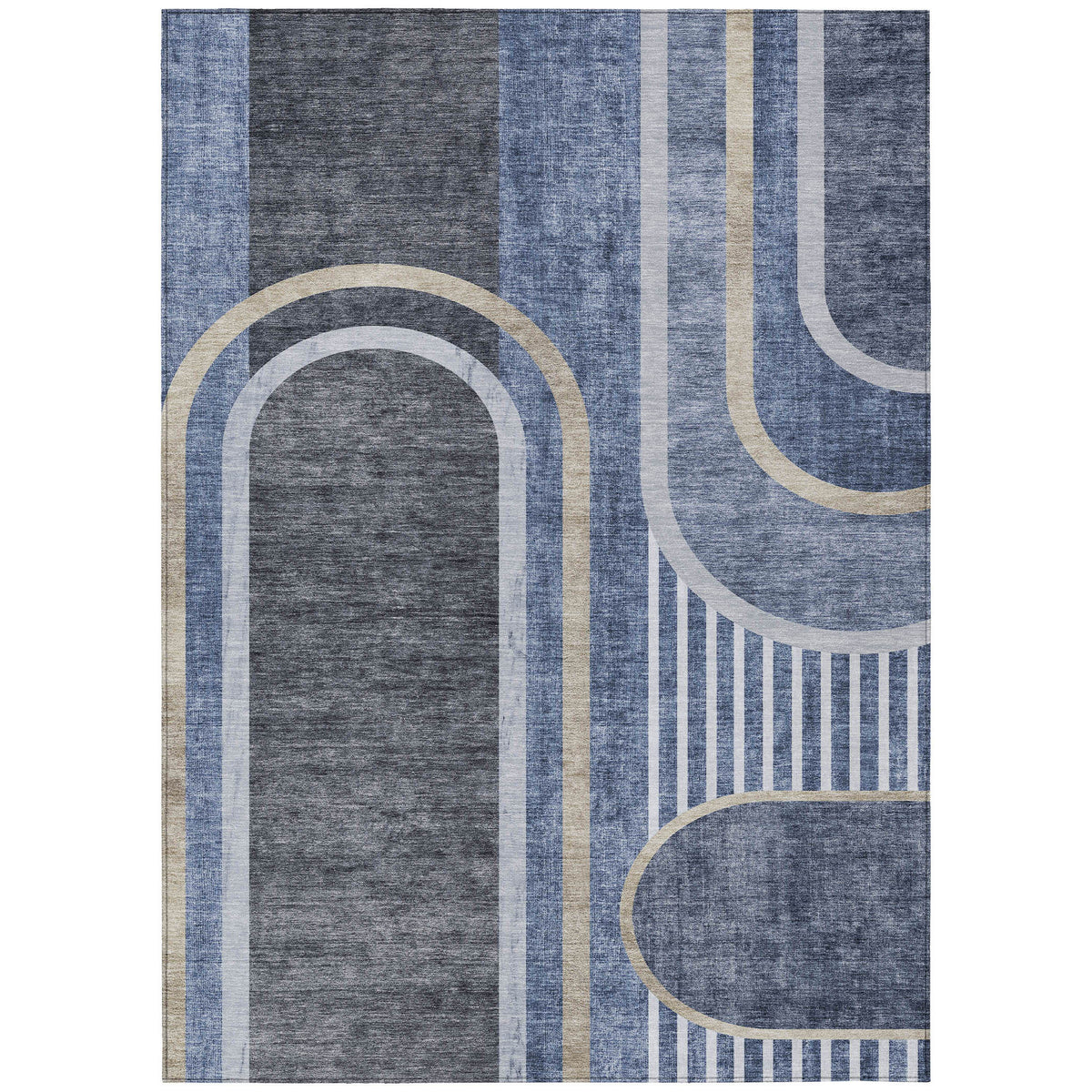 10' X 14' Blue and Black Abstract Washable Non Skid Indoor Outdoor Area Rug