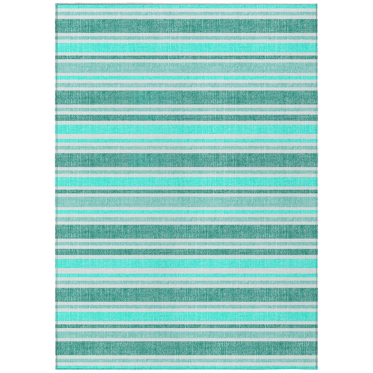 10' X 14' Turquoise Striped Washable Non Skid Indoor Outdoor Area Rug
