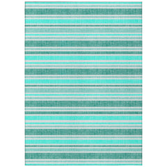 10' X 14' Turquoise Striped Washable Non Skid Indoor Outdoor Area Rug