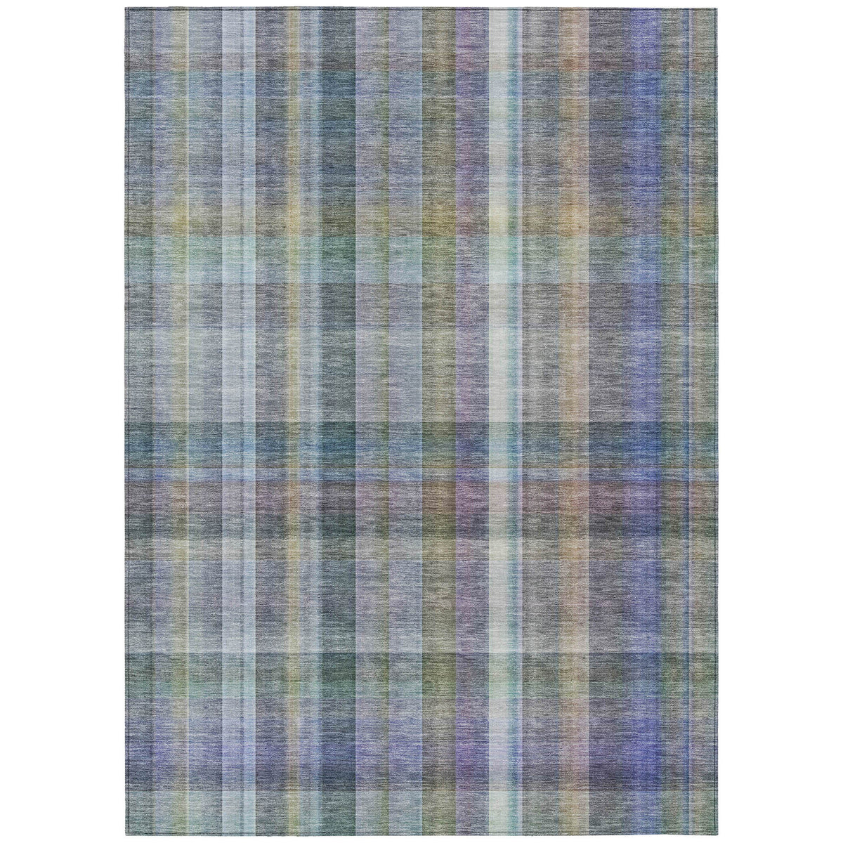 10' X 14' Green Plaid Washable Non Skid Indoor Outdoor Area Rug