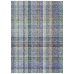 10' X 14' Green Plaid Washable Non Skid Indoor Outdoor Area Rug