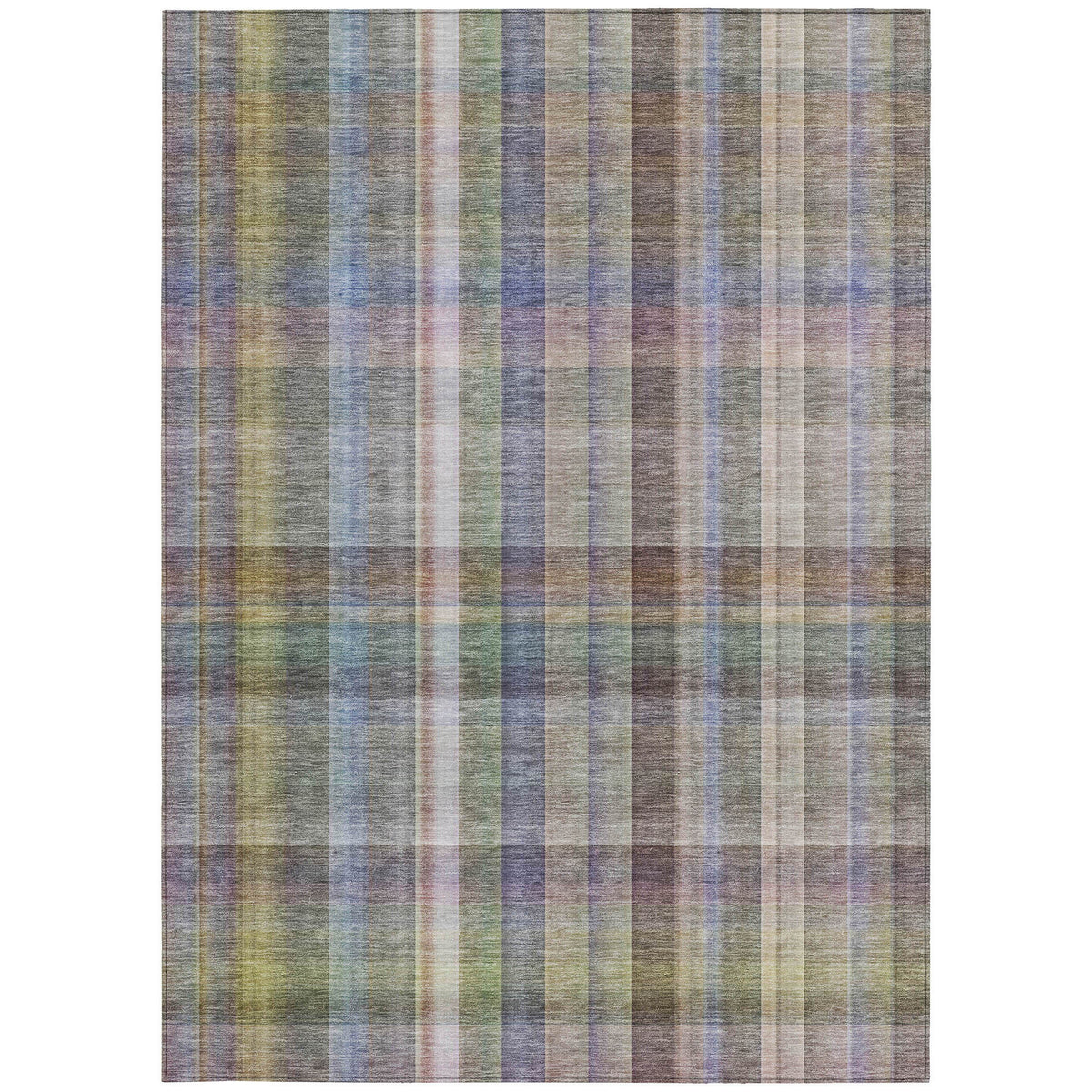10' X 14' Gray Plaid Washable Non Skid Indoor Outdoor Area Rug