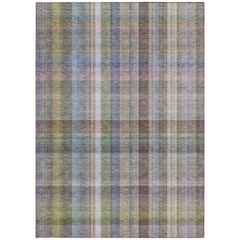 10' X 14' Gray Plaid Washable Non Skid Indoor Outdoor Area Rug