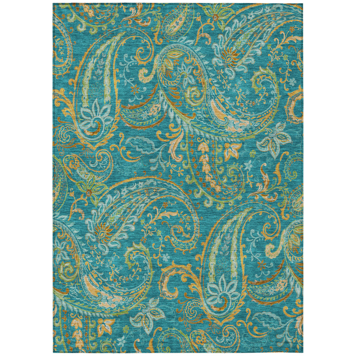 10' X 14' Teal Paisley Washable Non Skid Indoor Outdoor Area Rug