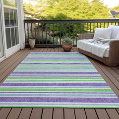 9' X 12' Lime Green Striped Washable Non Skid Indoor Outdoor Area Rug