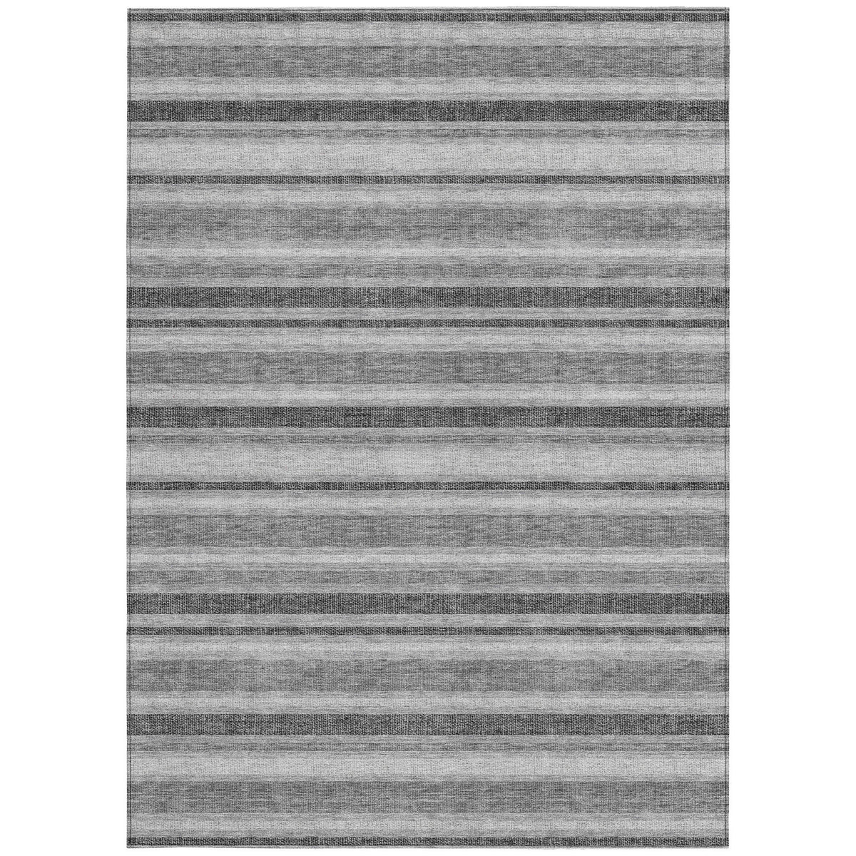 10' X 14' Gray and Black Striped Washable Non Skid Indoor Outdoor Area Rug
