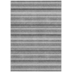 10' X 14' Gray and Black Striped Washable Non Skid Indoor Outdoor Area Rug