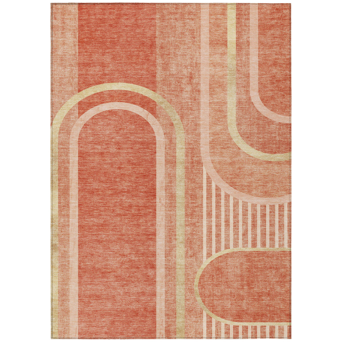 10' X 14' Salmon Abstract Washable Non Skid Indoor Outdoor Area Rug