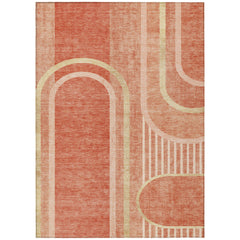 10' X 14' Salmon Abstract Washable Non Skid Indoor Outdoor Area Rug