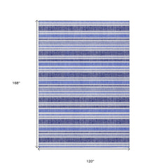 10' X 14' Blue Striped Washable Non Skid Indoor Outdoor Area Rug