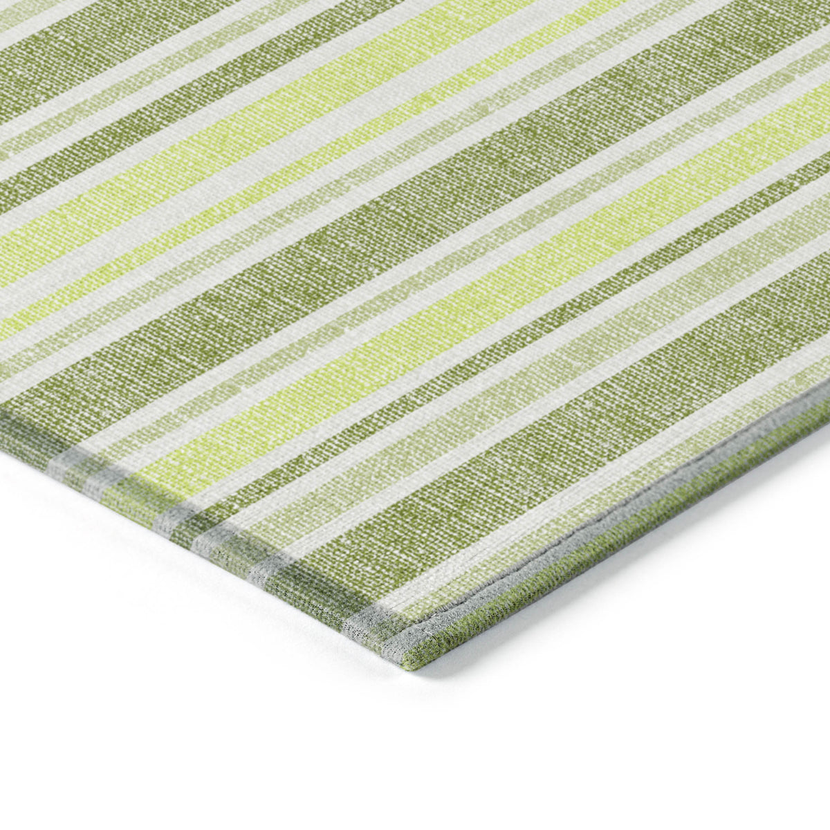 10' X 14' Green and Yellow Striped Washable Non Skid Indoor Outdoor Area Rug