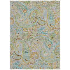 10' X 14' Gray and Gold Paisley Washable Non Skid Indoor Outdoor Area Rug
