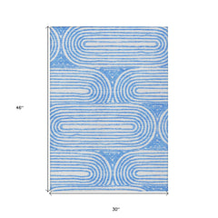 3' X 4' Blue and White Abstract Washable Non Skid Indoor Outdoor Area Rug