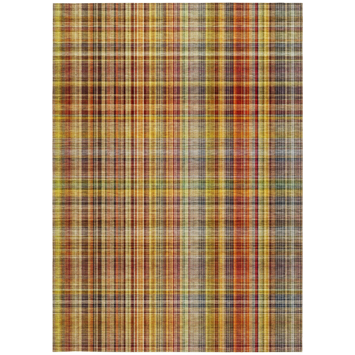10' X 14' Orange Plaid Washable Non Skid Indoor Outdoor Area Rug