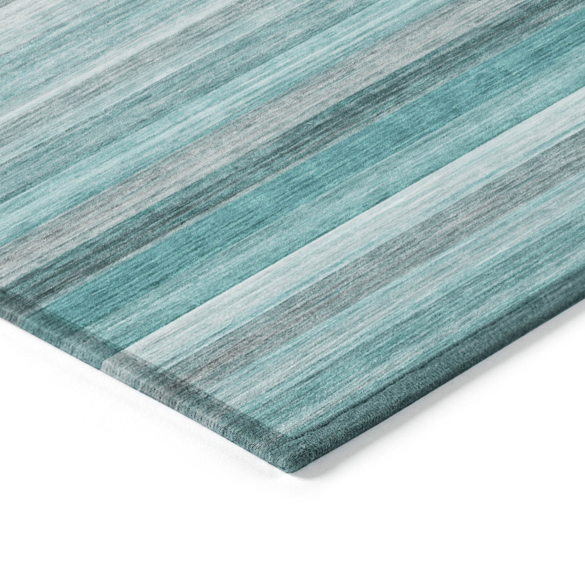10' X 14' Teal Striped Washable Non Skid Indoor Outdoor Area Rug
