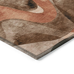 10' X 14' Chocolate Abstract Washable Non Skid Indoor Outdoor Area Rug