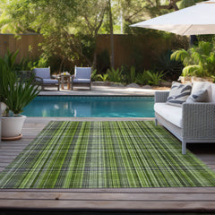 3' X 4' Green Plaid Washable Non Skid Indoor Outdoor Area Rug