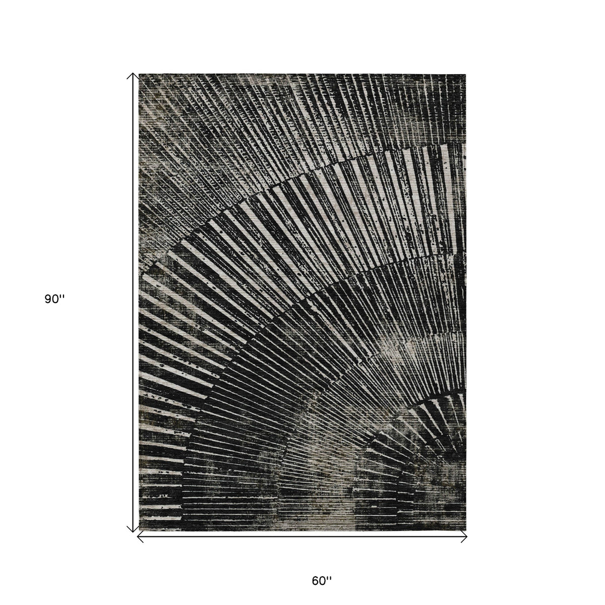 5' X 8' Black and Ivory Abstract Washable Non Skid Indoor Outdoor Area Rug