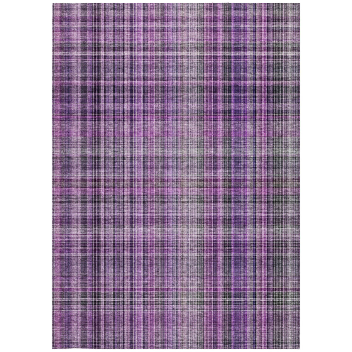 5' X 8' Purple Plaid Washable Non Skid Indoor Outdoor Area Rug