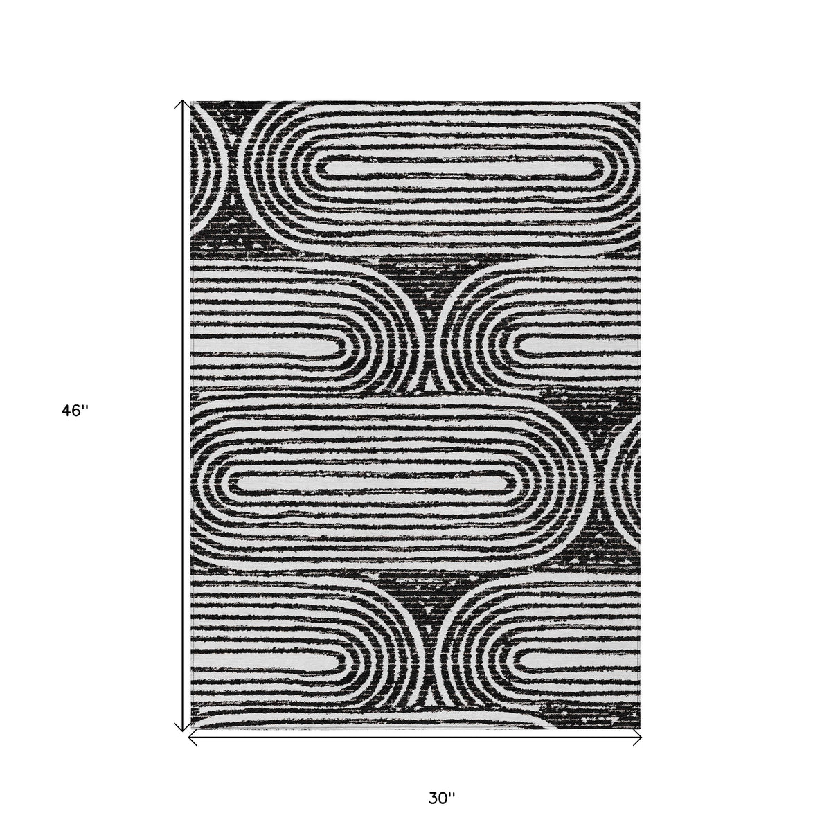 3' X 4' Black and White Abstract Washable Non Skid Indoor Outdoor Area Rug