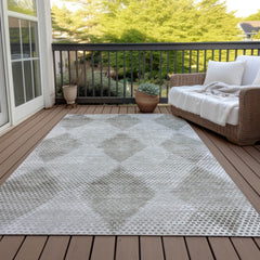 10' X 14' Gray Geometric Washable Non Skid Indoor Outdoor Area Rug