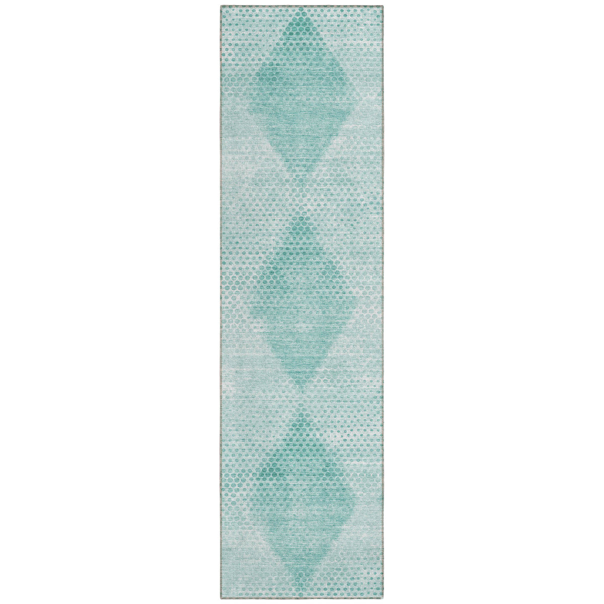 8' Runner Teal Geometric Washable Non Skid Indoor Outdoor Runner Rug