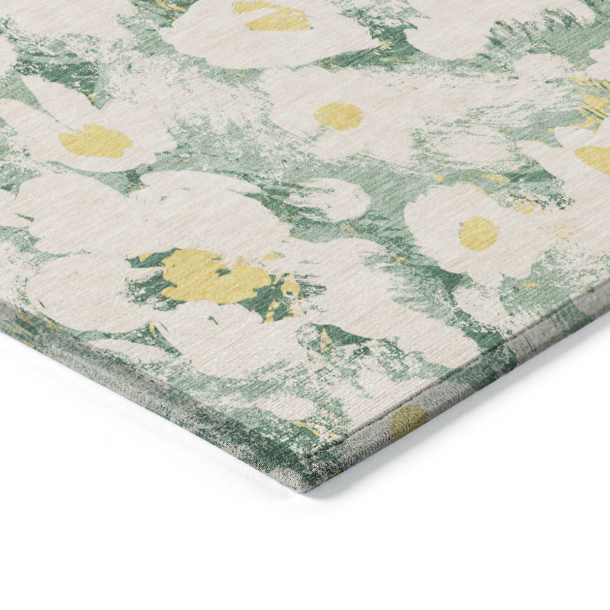 9' X 12' Green Floral Washable Non Skid Indoor Outdoor Area Rug