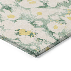 9' X 12' Green Floral Washable Non Skid Indoor Outdoor Area Rug