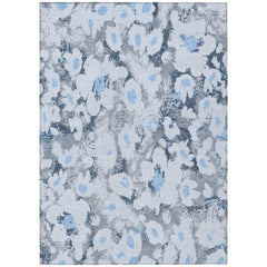 10' X 14' Denim Blue Floral Washable Non Skid Indoor Outdoor Area Rug