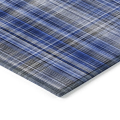 2' X 3' Navy Blue Plaid Washable Non Skid Indoor Outdoor Area Rug