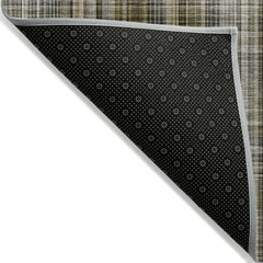8' Runner Taupe Plaid Washable Non Skid Indoor Outdoor Runner Rug
