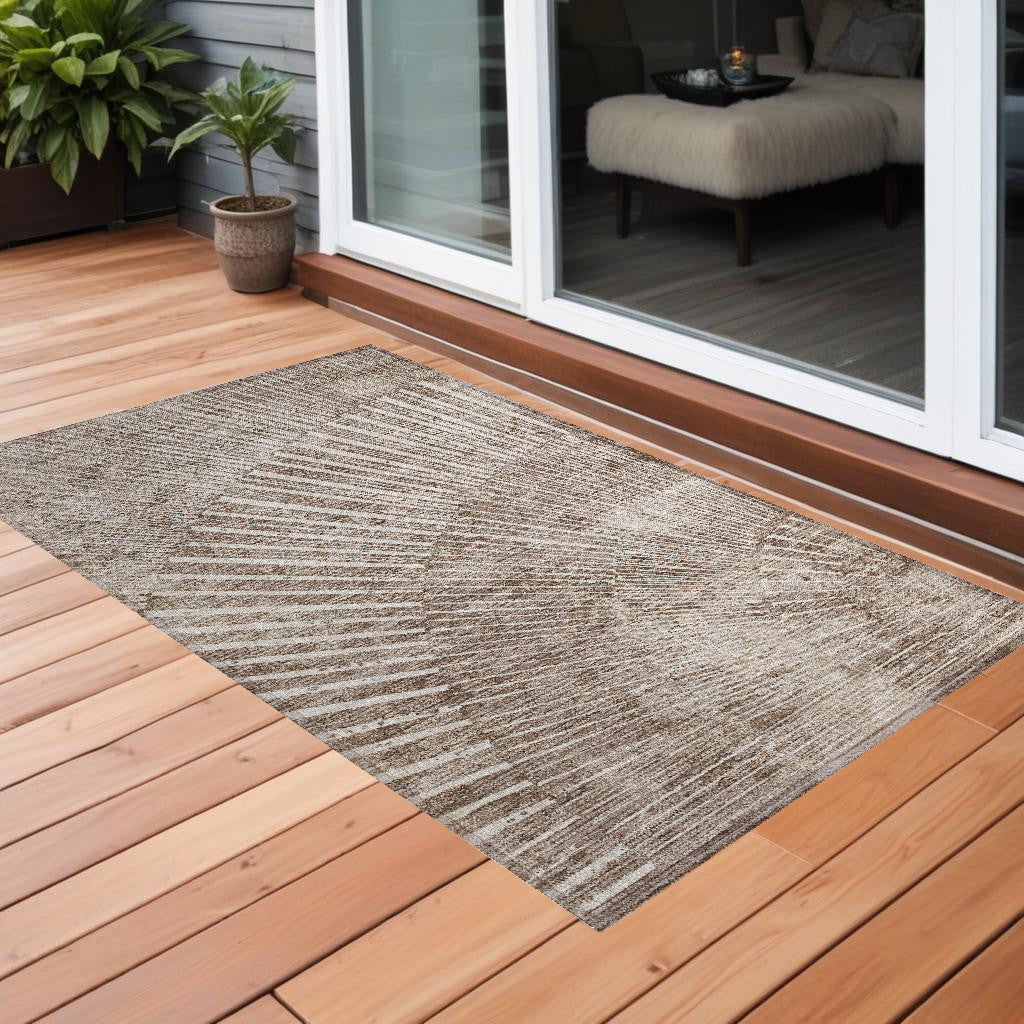 3' X 5' Taupe and Ivory Abstract Washable Non Skid Indoor Outdoor Area Rug