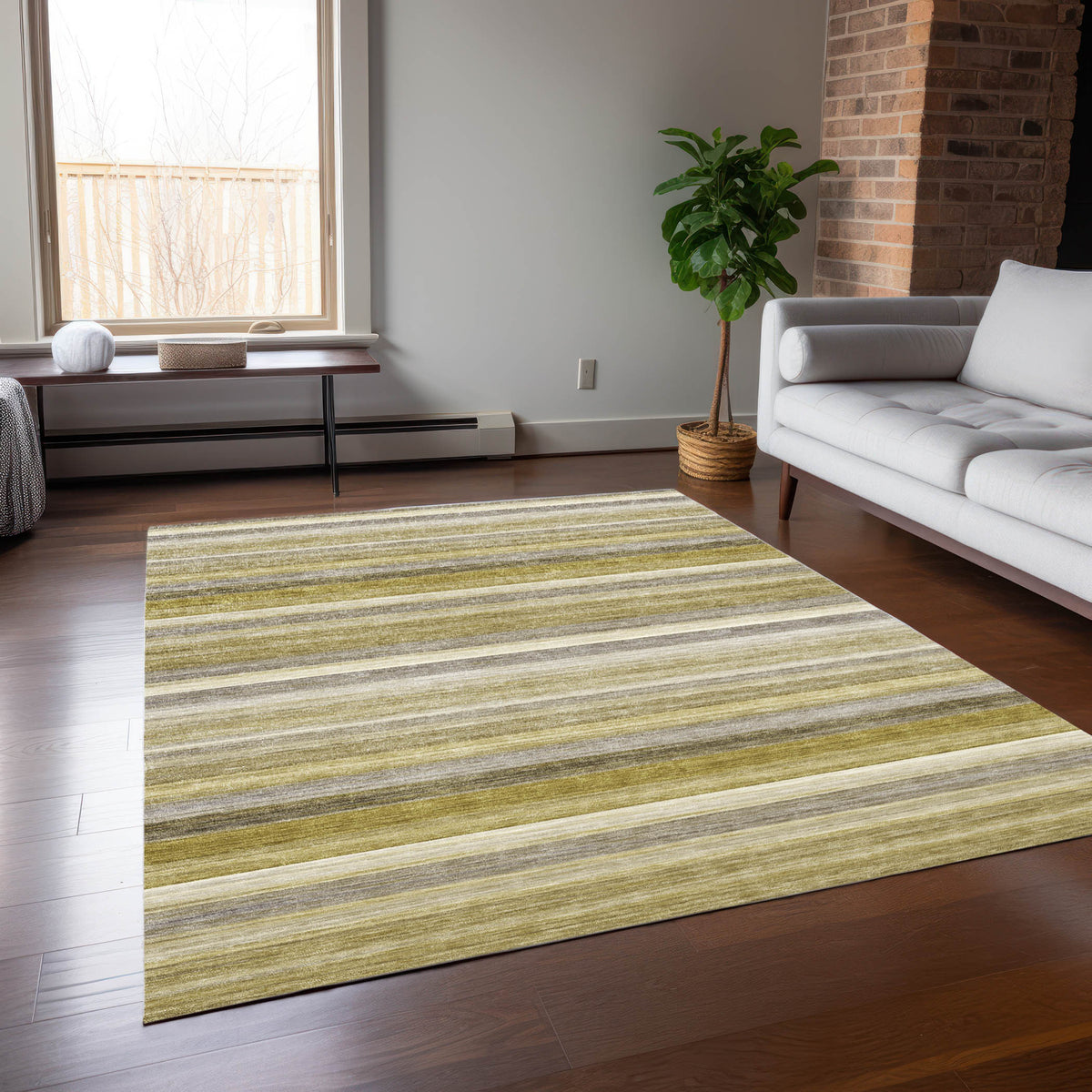 10' X 14' Wheat Striped Washable Non Skid Indoor Outdoor Area Rug