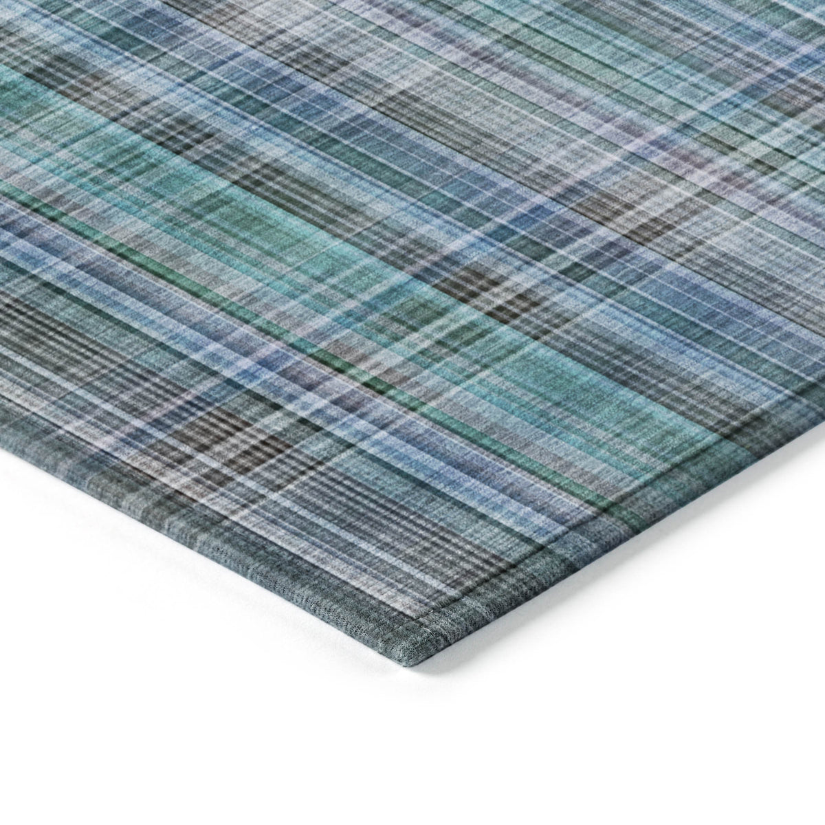 3' X 5' Teal Plaid Washable Non Skid Indoor Outdoor Area Rug