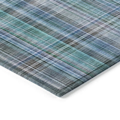 3' X 5' Teal Plaid Washable Non Skid Indoor Outdoor Area Rug