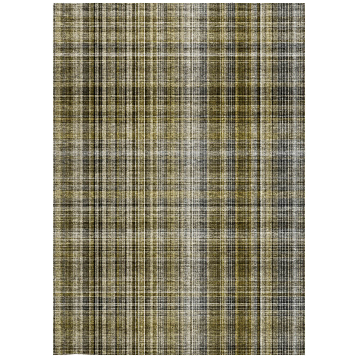 9' X 12' Taupe Plaid Washable Non Skid Indoor Outdoor Area Rug