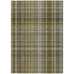 9' X 12' Taupe Plaid Washable Non Skid Indoor Outdoor Area Rug