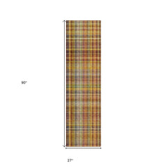 8' Runner Orange Plaid Washable Non Skid Indoor Outdoor Runner Rug
